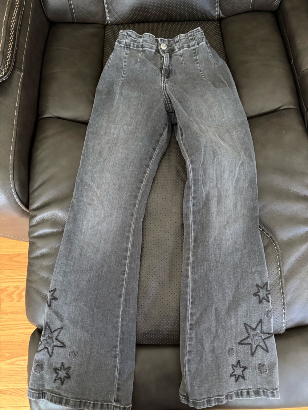 OshKosh B’gosh Girls Size 12 Gray Black Flare Jeans Embroidered Stars Y2K
